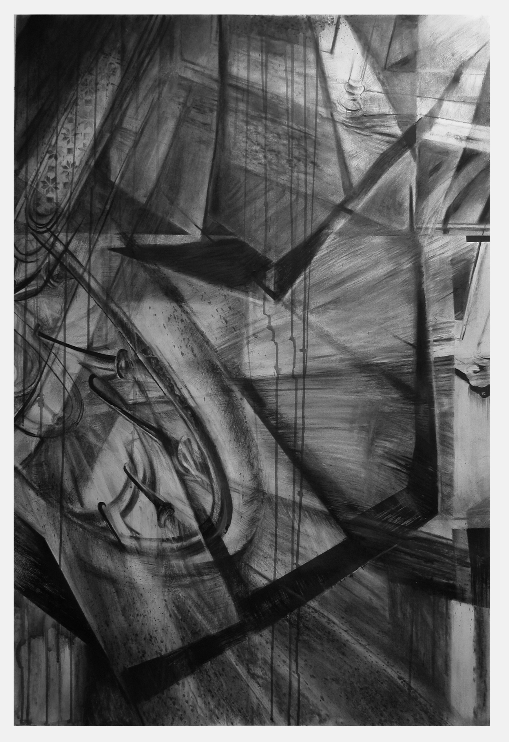 Fusions No.3 (BG), 2009, Mine de plomb, encre de Chine et fusain, 110 x 75 cm. Coll. artiste